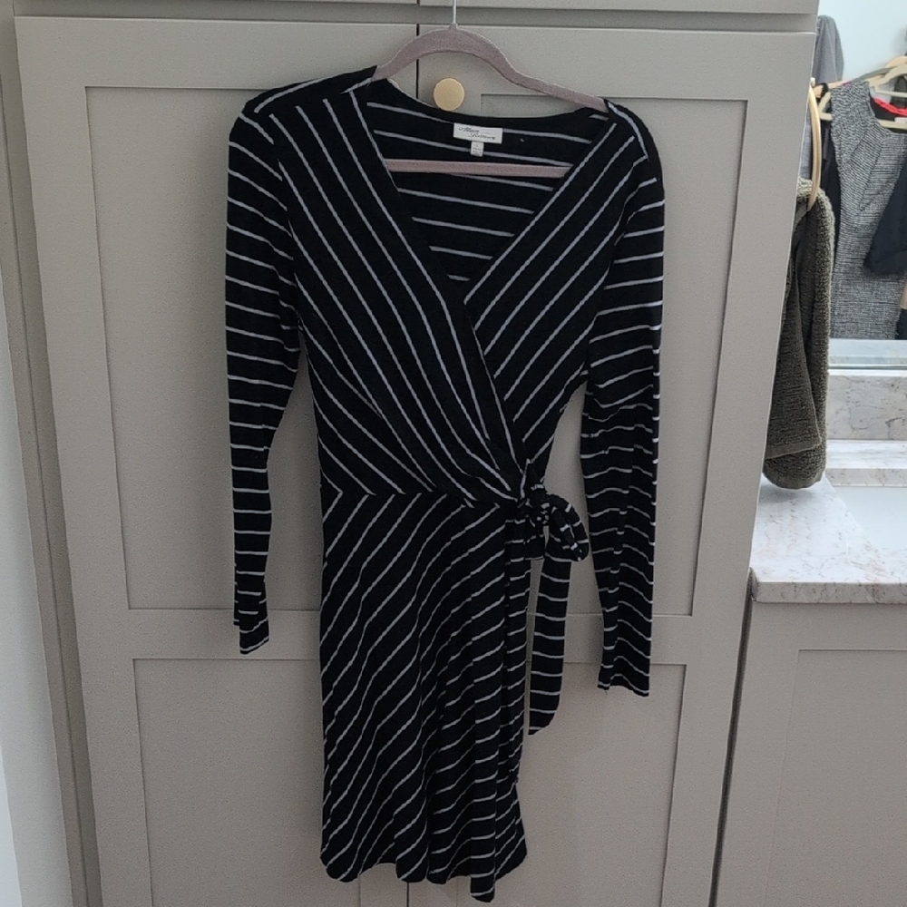 Allison Brittney Black and White Wrap Dress